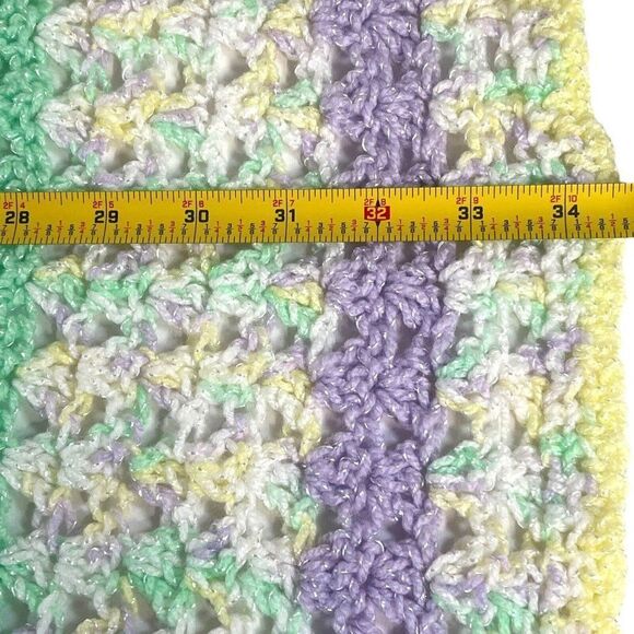 Handmade Pastel Rainbow Baby Afghan Crochet cRIB Blanket Green Purple 34”x27” - Picture 4 of 7
